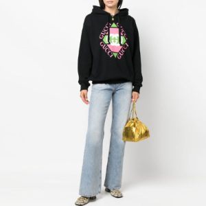 (WMNS) GUCCI Logo Print Cotton Hoodie 'Black' 717427-XJEV6-1082 sold by KicksCrew
