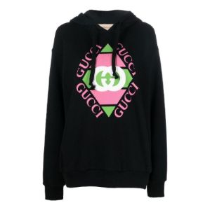 (WMNS) GUCCI Logo Print Cotton Hoodie 'Black' 717427-XJEV6-1082 sold by KicksCrew