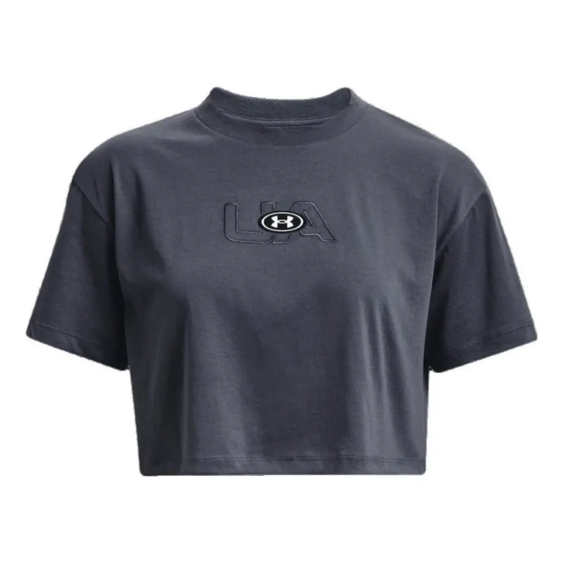 (WMNS) Under Armour Branded Logo Crop T-shirt 'Storm Grey' 1376751-044 sold by KicksCrew