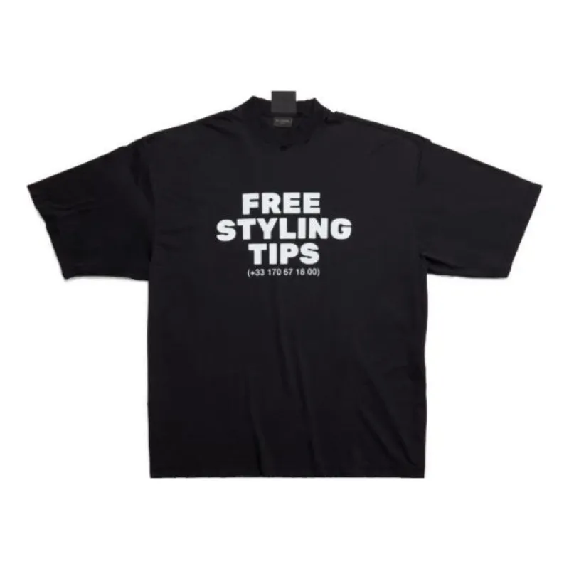 Balenciaga Free Styling Tips T-Shirt 'Black White' 744439TOVG29034 sold by KicksCrew