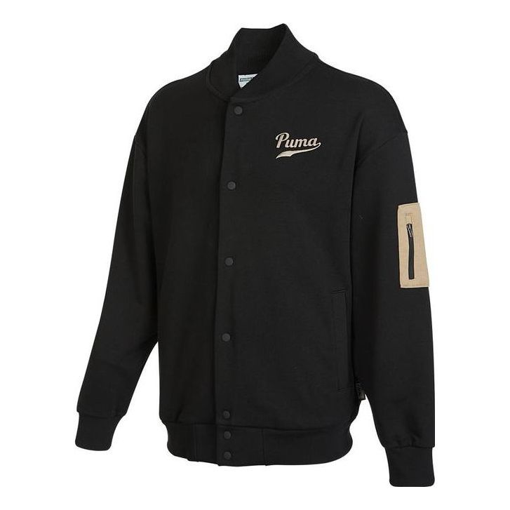 Puma Logo Baseball Jacket 'Black' 536788-01 sold by KicksCrew