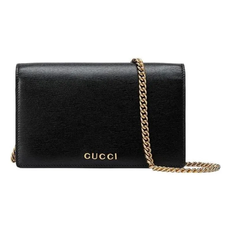 (WMNS) Gucci Chain Wallet With Gucci Script 'Black Leather' 772643-0OP0N-1000 sold by KicksCrew