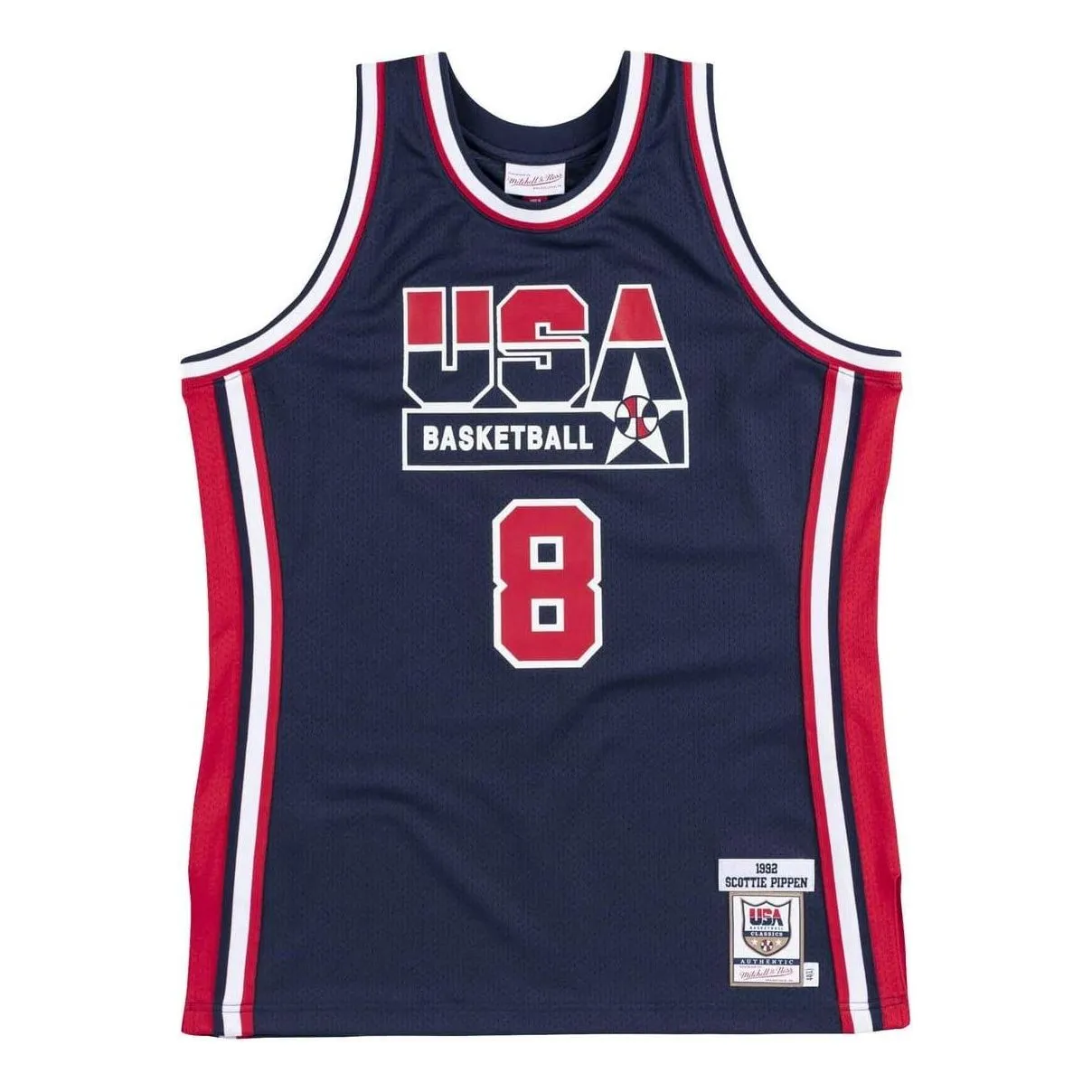 Mitchell & Ness Team USA 1992 Jerseys 'Scottie Pippen 8' AJY4CP18001-USANAVY92SPI sold by KicksCrew