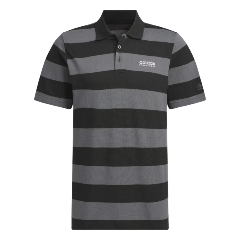 adidas Pique Stripe Polo Shirt 'Black Grey' JI9057 sold by KicksCrew