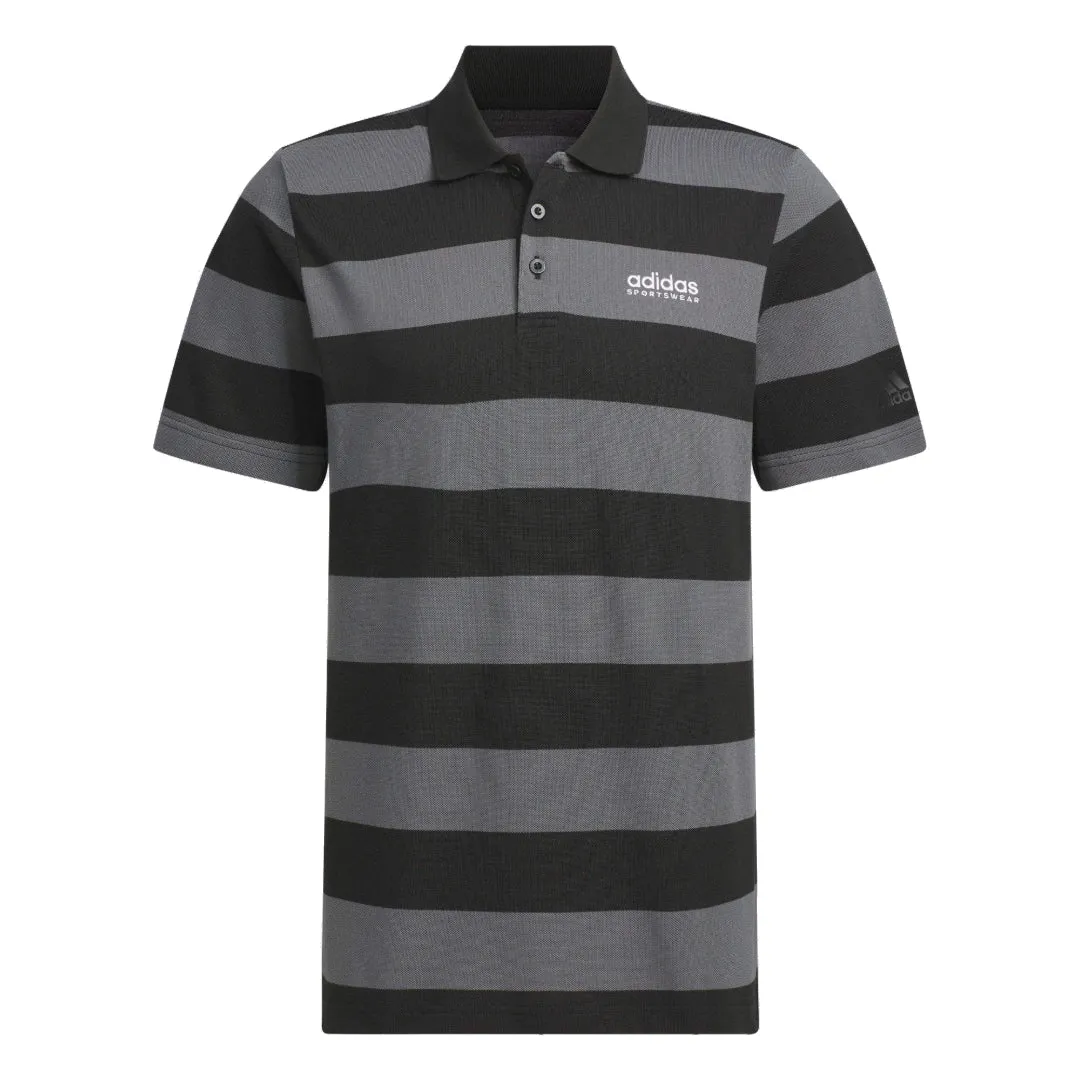 adidas Pique Stripe Polo Shirt 'Black Grey' JI9057 sold by KicksCrew