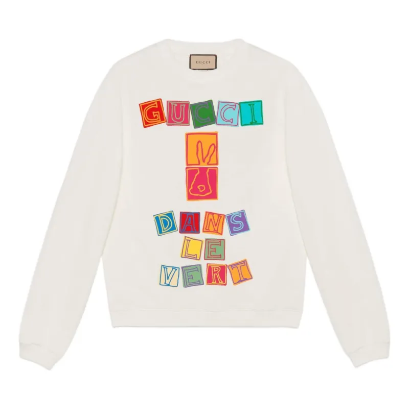 Gucci GG Cotton Jersey Sweatshirt with Gucci Dans Le Vert cube print 'White' 726466-XJE52-9045 sold by KicksCrew