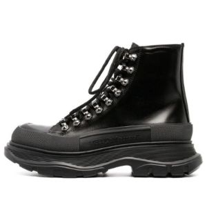 (WMNS) Alexander McQueen Tread Slick Boots 'Black Silver' 733063WHSWY1090 sold by KicksCrew