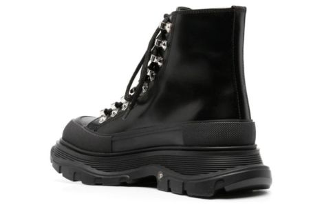 (WMNS) Alexander McQueen Tread Slick Boots 'Black Silver' 733063WHSWY1090 sold by KicksCrew