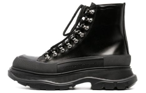 (WMNS) Alexander McQueen Tread Slick Boots 'Black Silver' 733063WHSWY1090 sold by KicksCrew