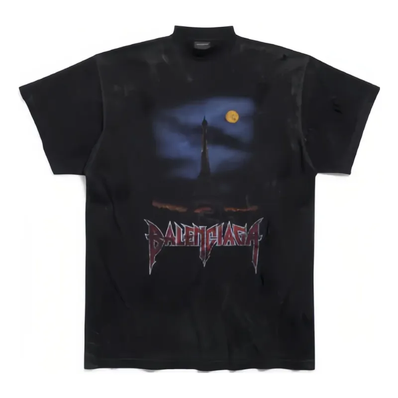 Balenciaga Paris Moon T-shirt Oversized 'Black Faded' 739028TOVE41055 sold by KicksCrew