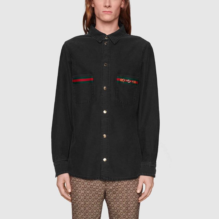 Gucci Washed Organic Denim Shirt With Web 'Black' 626480-XDBJD-1043 sold by KicksCrew product image thumbnail 3