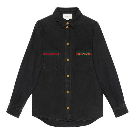 Gucci Washed Organic Denim Shirt With Web 'Black' 626480-XDBJD-1043 sold by KicksCrew