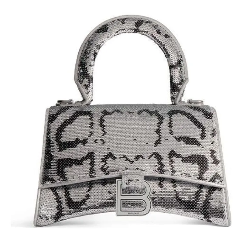 (WMNS) Balenciaga Hourglass Xs Handbag With Chain Embroidery 'Silver' 7204712AARN8110 sold by KicksCrew
