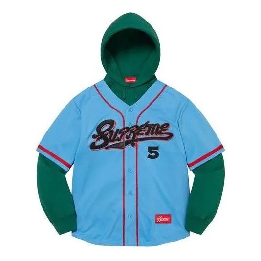 Supreme Baseball Jersey Hooded Sweatshirt 'Teal Green Red' SUP-SS22-426 sold by KicksCrew