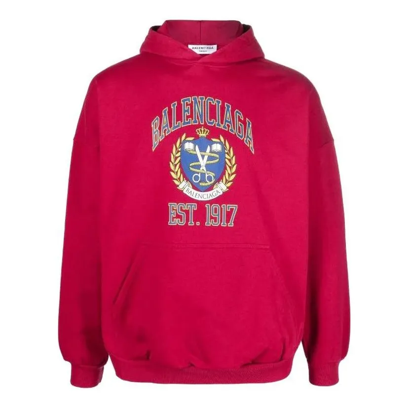Balenciaga Est. 1917 College Logo Print Hoodie Wide Fit 'Red' 675003TLV906163 sold by KicksCrew