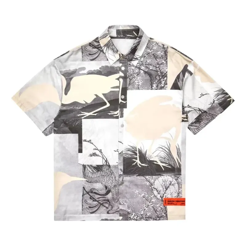 HERON PRESTON Cut Out Bowling Shirt 'Grey' HMGA027S21FAB0021001 sold by KicksCrew