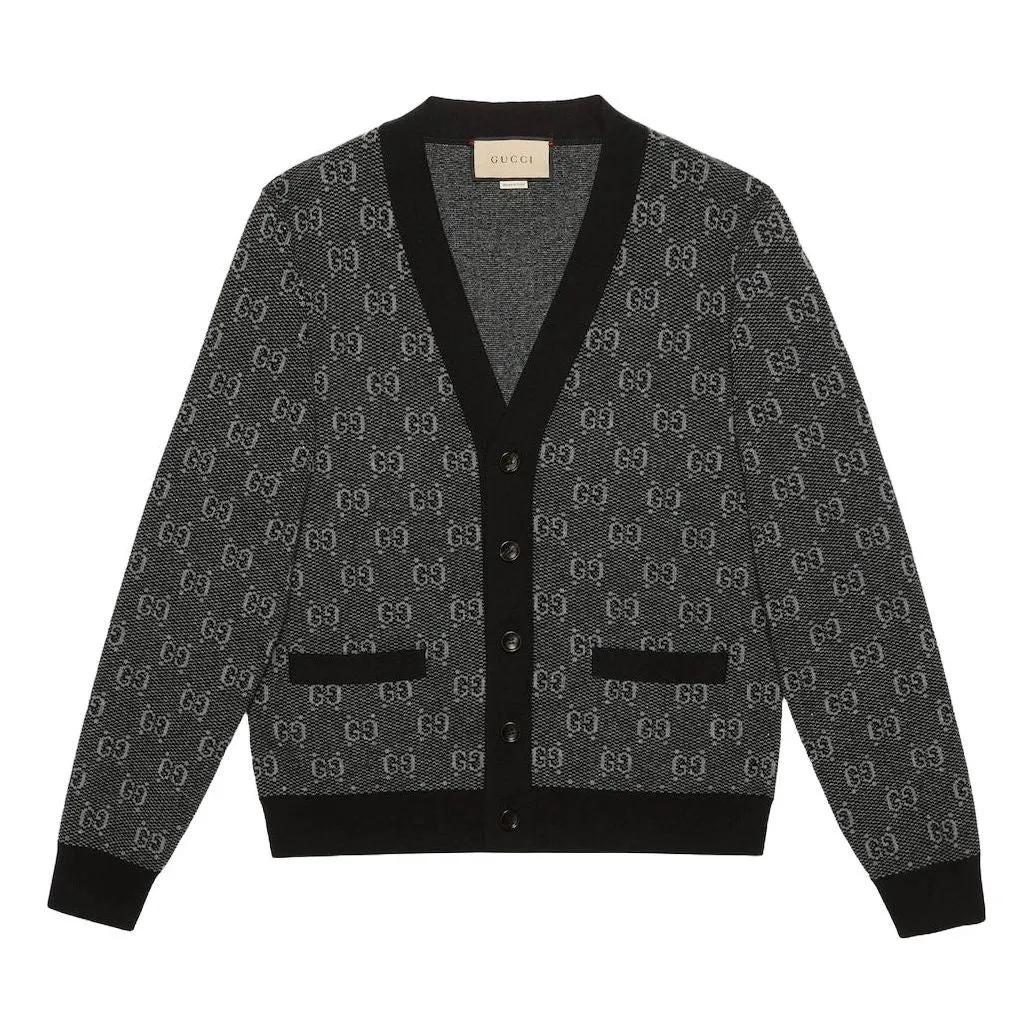 Gucci GG Wool Jacquard Cardigan 'Grey Black' 761550-XKDK5-1230 sold by KicksCrew