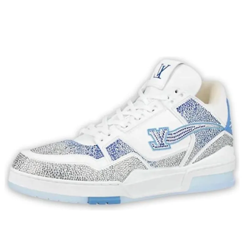 LOUIS VUITTON Trainer Sneakers 'White with Shiny Grey Blue Crystals' 1A8AI1 sold by KicksCrew