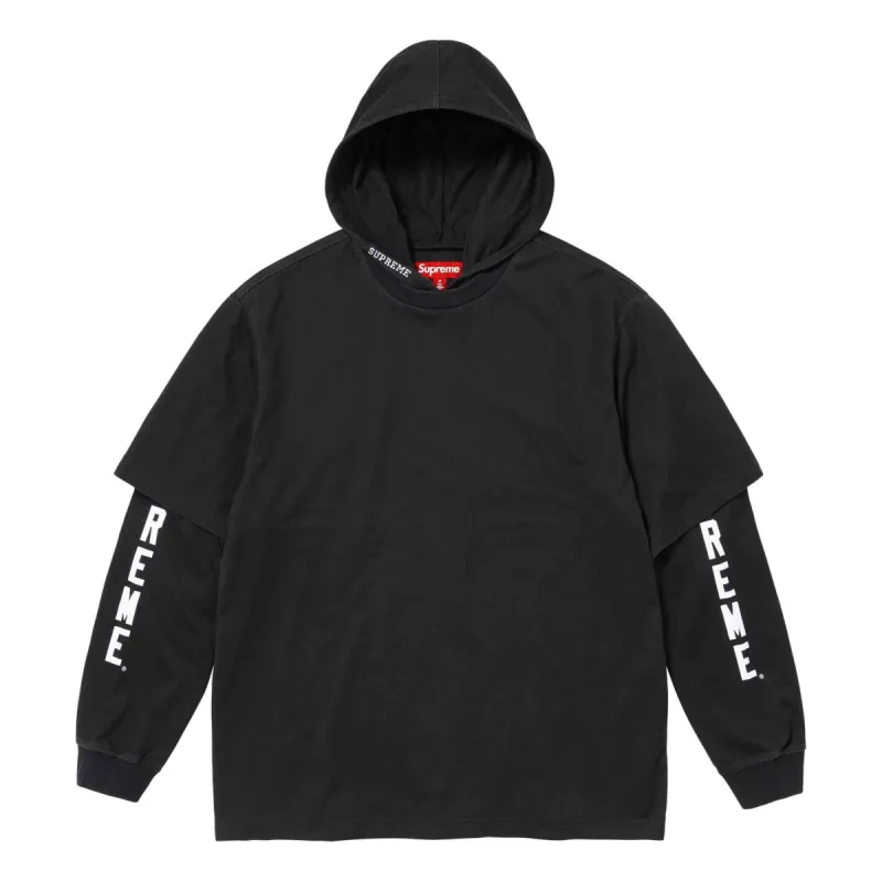 Supreme Layered Hooded L/S Top 'Black White' SUP-SS24-088 sold by KicksCrew