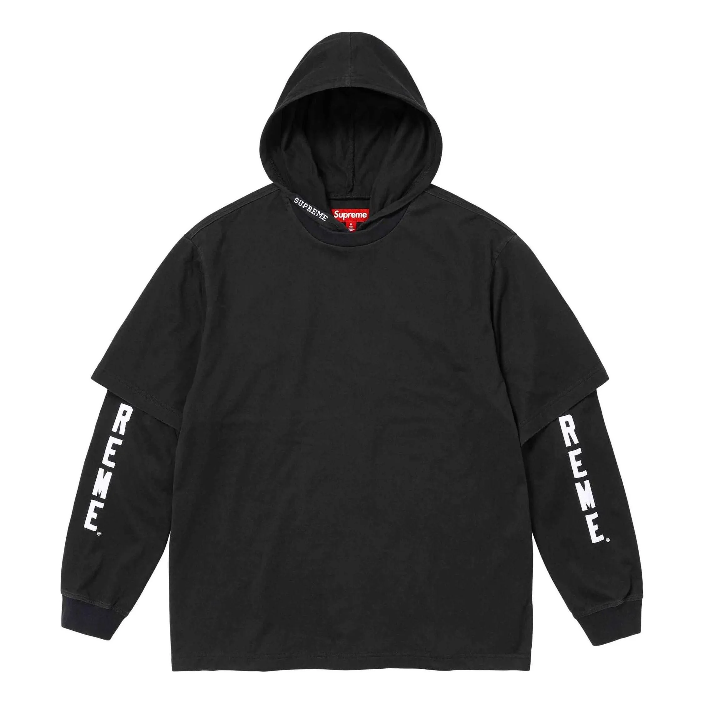 Supreme Layered Hooded L/S Top 'Black White' SUP-SS24-088 sold by KicksCrew