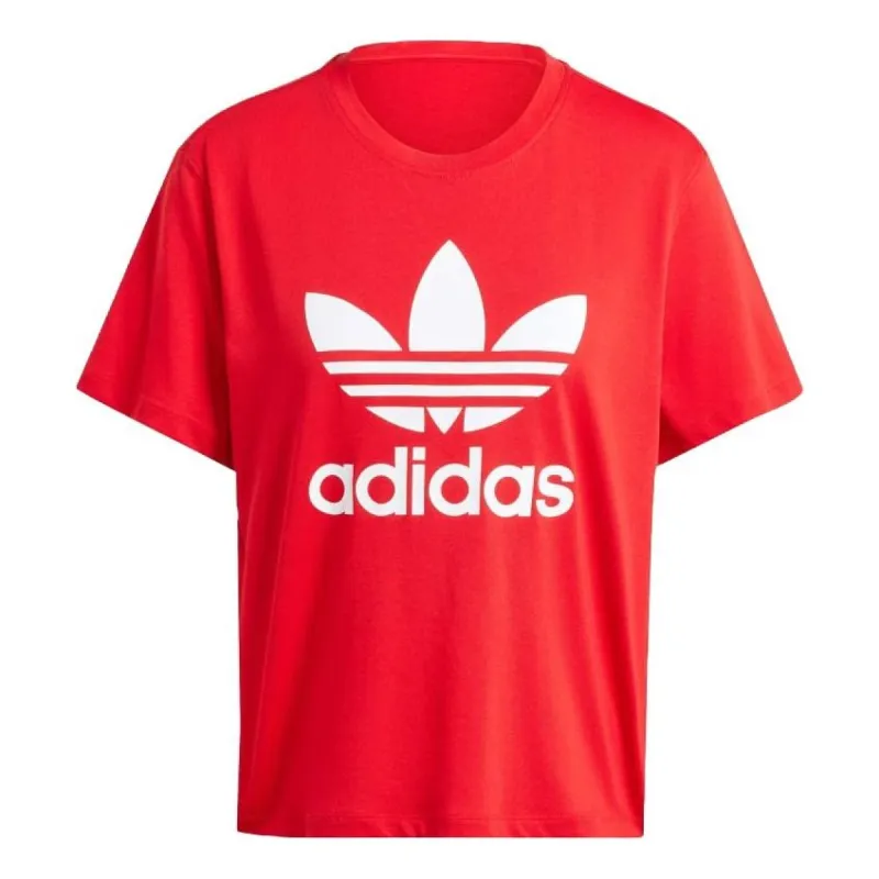 (WMNS) adidas Adicolor Trefoil Boxy T-shirt Asia Sizing 'Red' IY4690 sold by KicksCrew