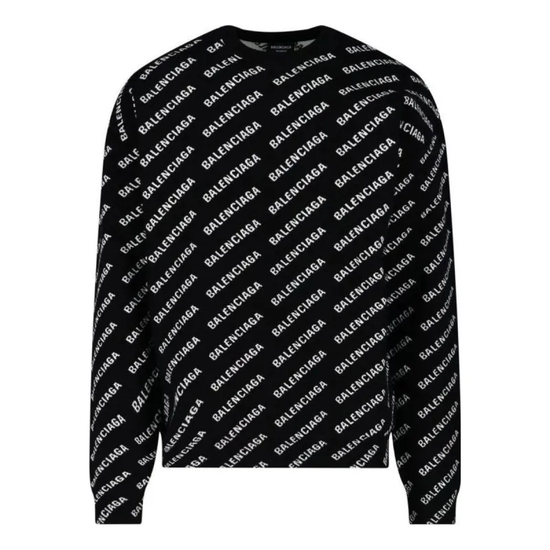 Balenciaga All Over Logo Crewneck Sweater 'Black White' 702952T32331070 sold by KicksCrew