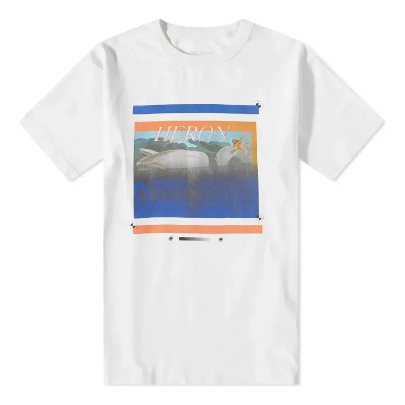 HERON PRESTON SS23 Misprinted Heron T-shirt 'White Navy' HMAA032S23JER0060146 sold by KicksCrew