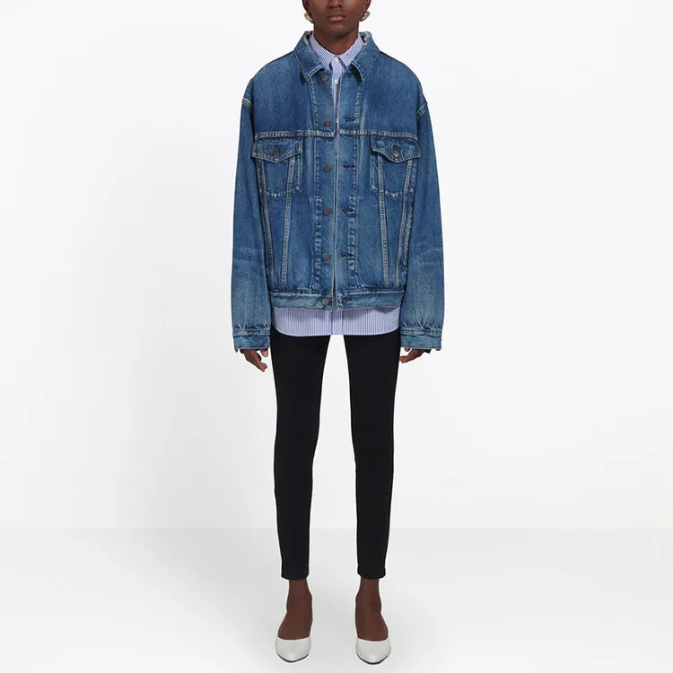 (WMNS) Balenciaga Logo Denim Jacket 'Blue' 557388TBP464773 sold by KicksCrew product image thumbnail 3