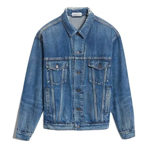 (WMNS) Balenciaga Logo Denim Jacket 'Blue' 557388TBP464773 sold by KicksCrew
