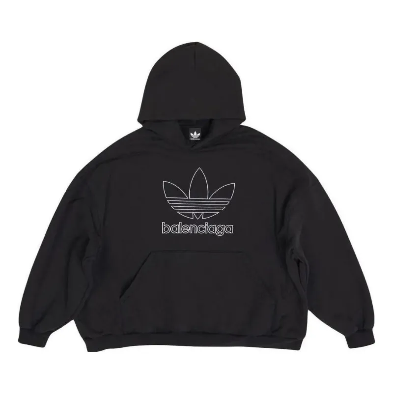 Balenciaga x adidas Logo Oversized Hoodie 'Black White' 712396TNVA91070 sold by KicksCrew