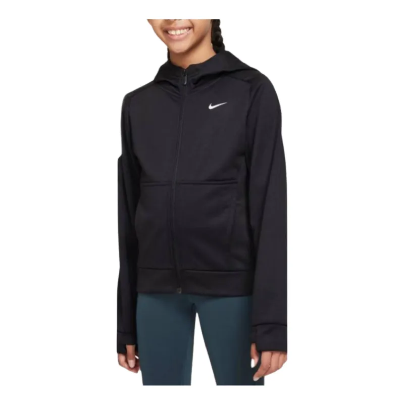 (GS) Nike Therma-FIT Full-Zip Hoodie 'Black White' FD2861-010 sold by KicksCrew