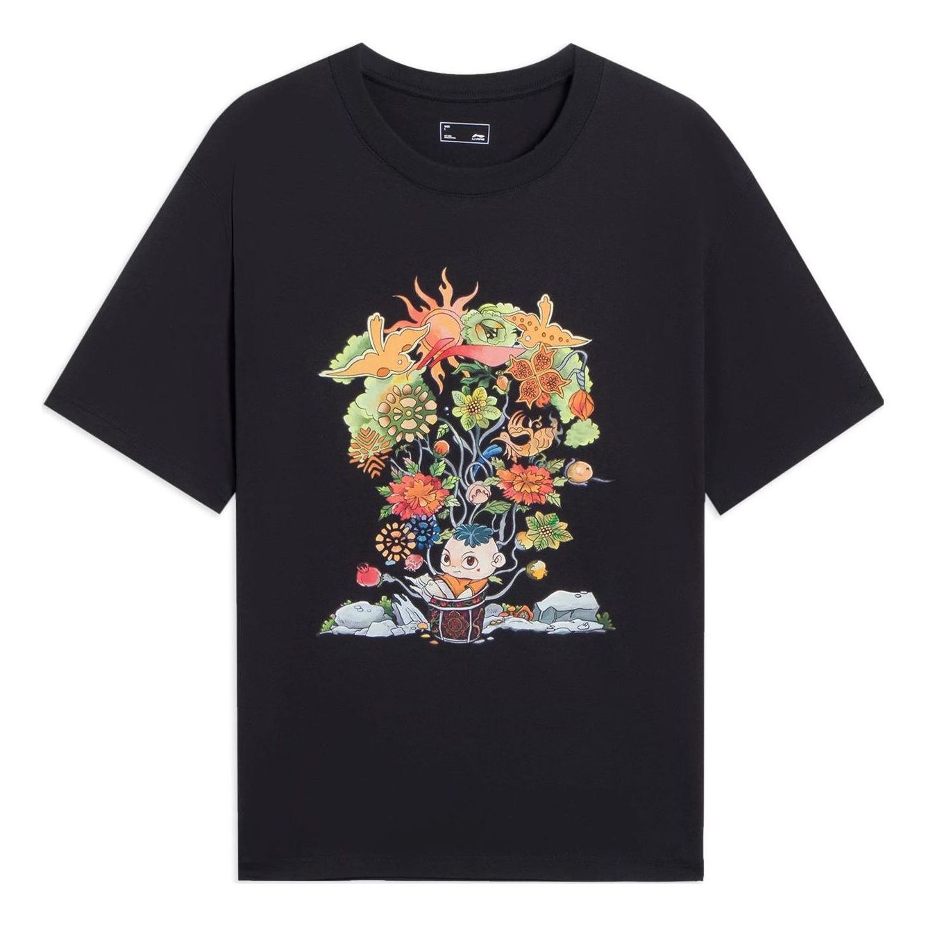 Li-Ning Floral Cartoon Graphic T-shirt 'Black' AHSS753-4 sold by KicksCrew