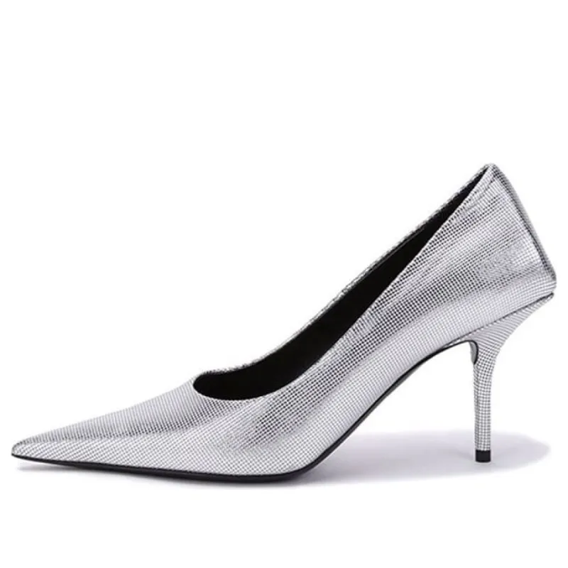 (WMNS) Balenciaga Embossed Square Knife Pumps 'Silver' 572879WBB208100 sold by KicksCrew
