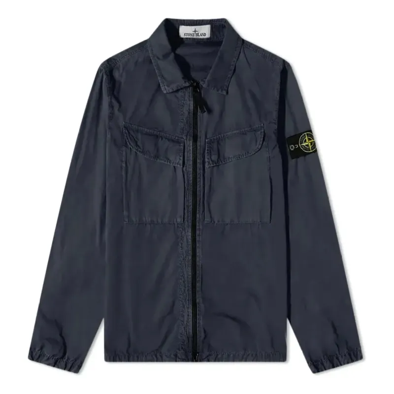STONE ISLAND Brushed Cotton Canvas Zip Overshirt 'Navy' 7715101WN-V0120 sold by KicksCrew
