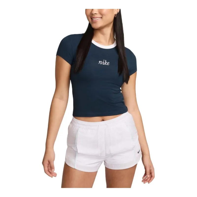 (WMNS) Nike Sportswear Chill Knit Crop T-shirt Asia Sizing 'Navy White' HF8820-478 sold by KicksCrew