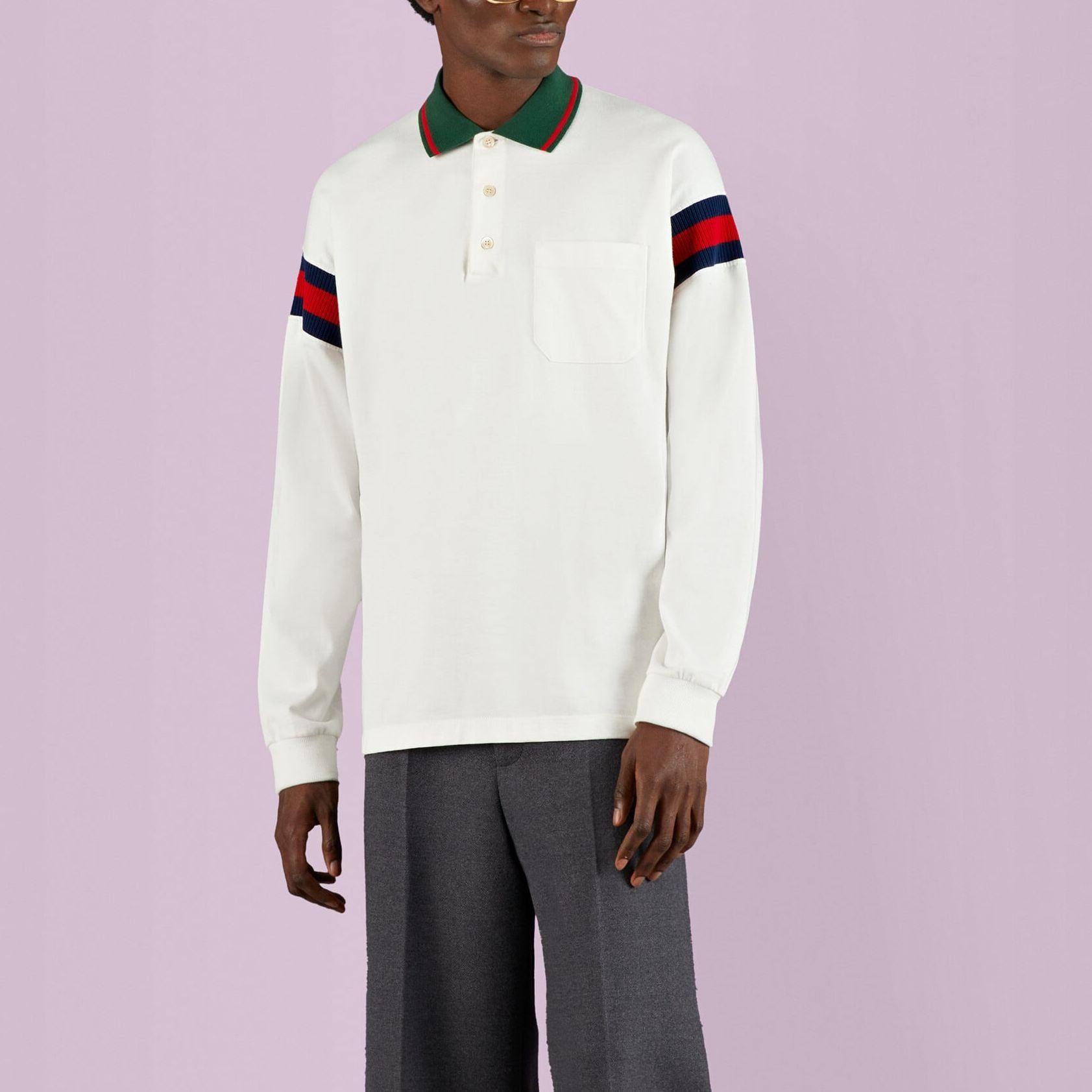 Gucci Cotton Jersey Polo Shirt With Web 'White' 715268-XJETR-9088 sold by KicksCrew product image thumbnail 3