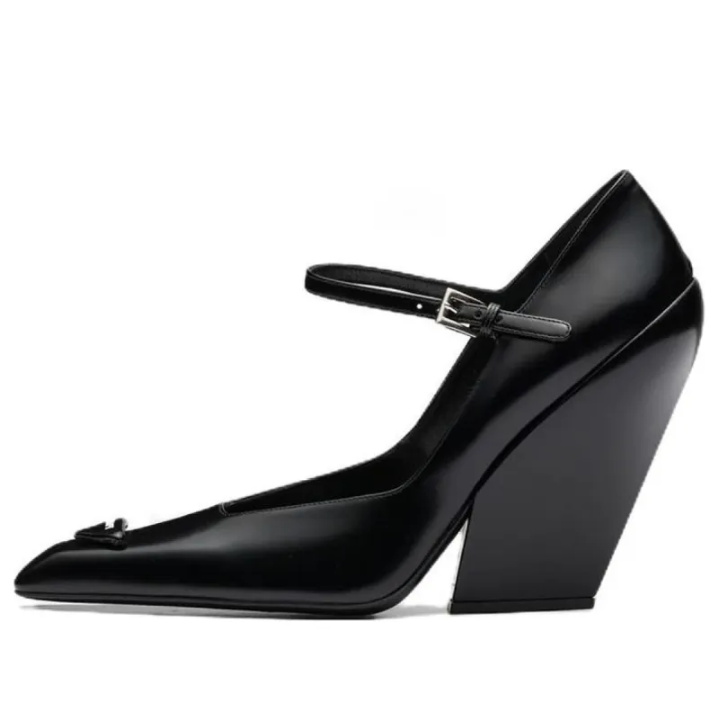(WMNS) PRADA Brushed Leather Pumps 'Black' 1I982M_055_F0002_F_A095 sold by KicksCrew