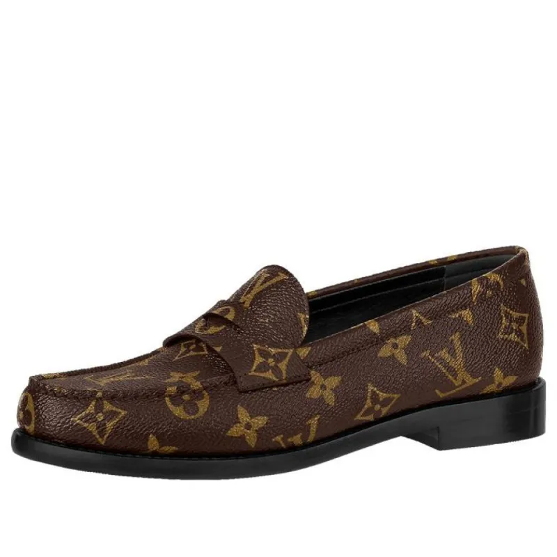 (WMNS) LOUIS VUITTON Monogram Leather Logo Loafers 'Brown' 1A8VKZ sold by KicksCrew