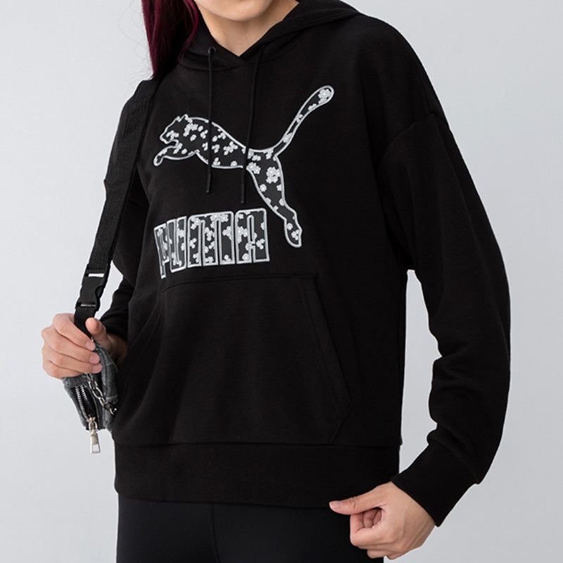 (WMNS) Puma Logo Floral Graphic Hoodie 'Black' 533214-01 sold by KicksCrew product image thumbnail 5