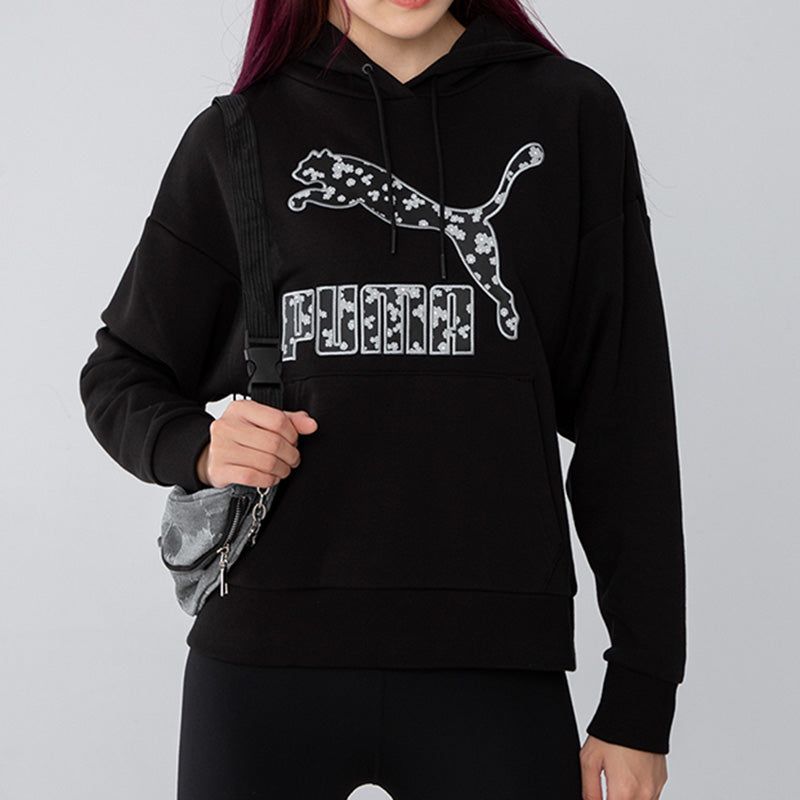 (WMNS) Puma Logo Floral Graphic Hoodie 'Black' 533214-01 sold by KicksCrew product image thumbnail 3