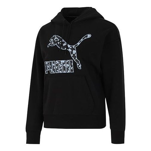 (WMNS) Puma Logo Floral Graphic Hoodie 'Black' 533214-01 sold by KicksCrew