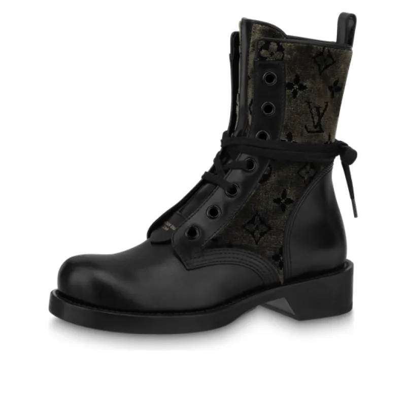 (WMNS) LOUIS VUITTON LV Flat Ranger Boots 'Black with Olive Green Monogram' 1AADKK sold by KicksCrew