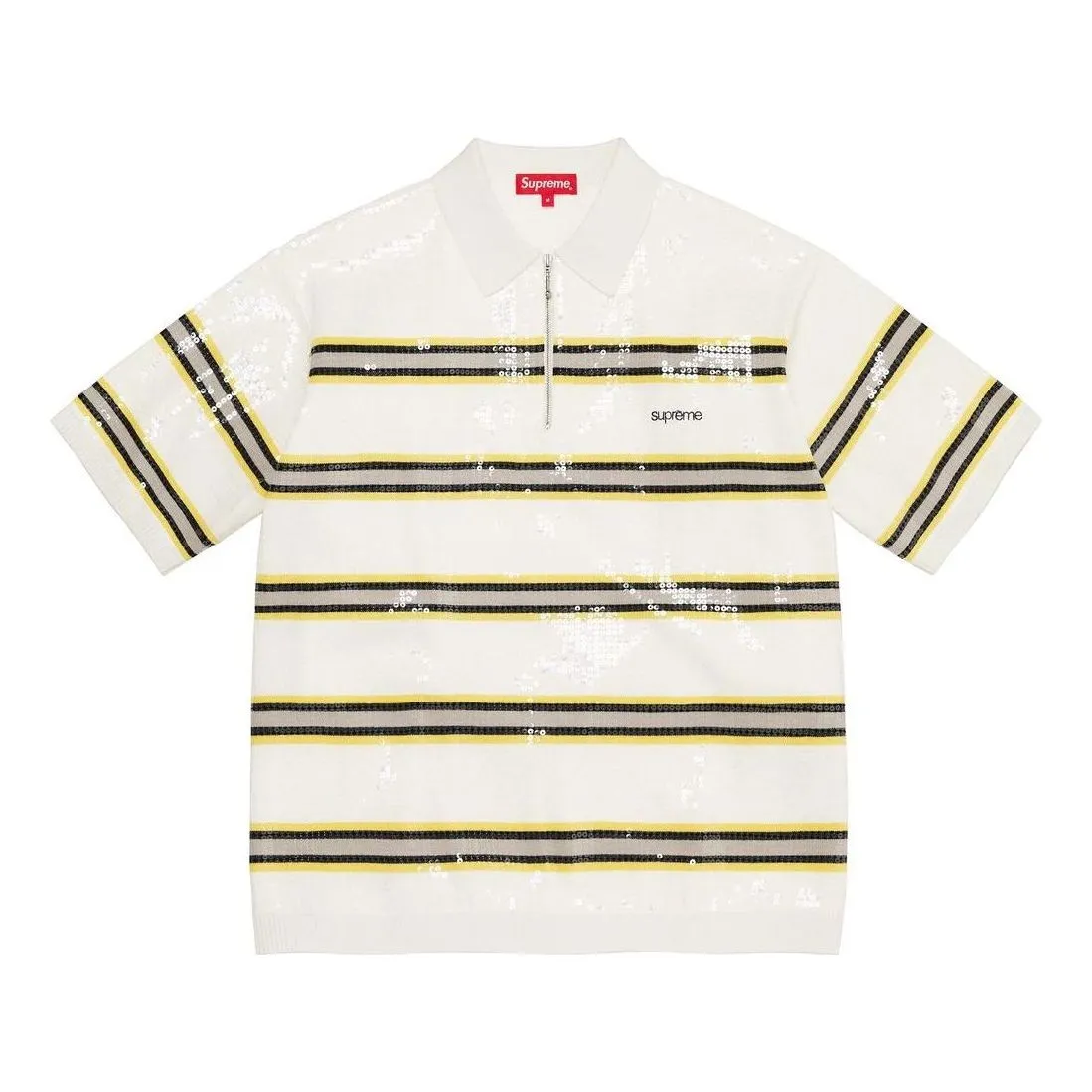 Supreme Sequin Stripe Zip Polo 'White Yellow Grey' SUP-SS23-245 sold by KicksCrew