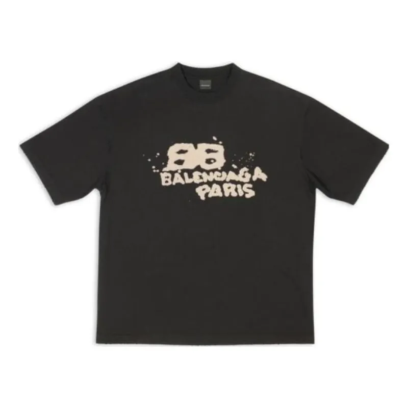 Balenciaga Hand-Drawn BB Icon T-Shirt Medium Fit 'Black' 612966TNVN41059 sold by KicksCrew