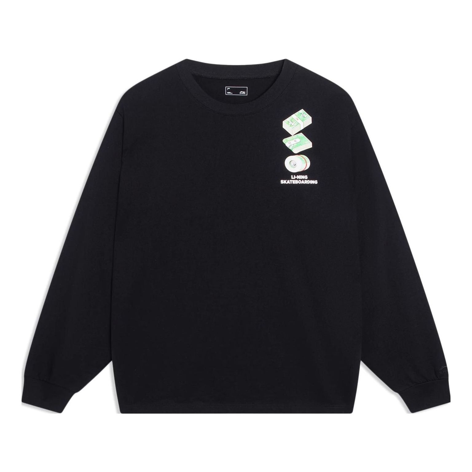 Li-Ning Skateboarding Graphic Long Sleeve T-shirt 'Black' AHST103-3 sold by KicksCrew