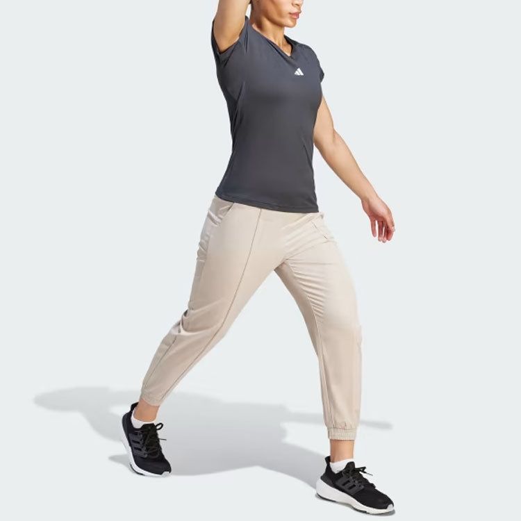 (WMNS) adidas Logo Aeroready Train Essentials Minimal Branding Woven Pants 'beige' IJ5924 sold by KicksCrew product image thumbnail 4