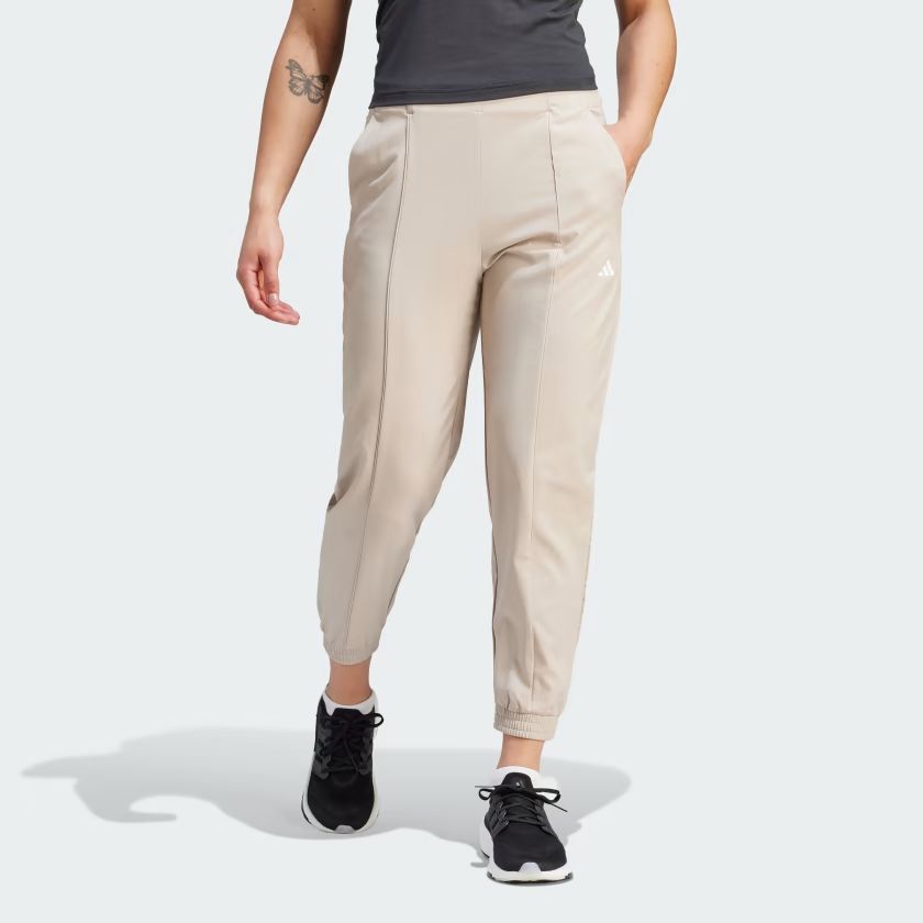 (WMNS) adidas Logo Aeroready Train Essentials Minimal Branding Woven Pants 'beige' IJ5924 sold by KicksCrew product image thumbnail 2