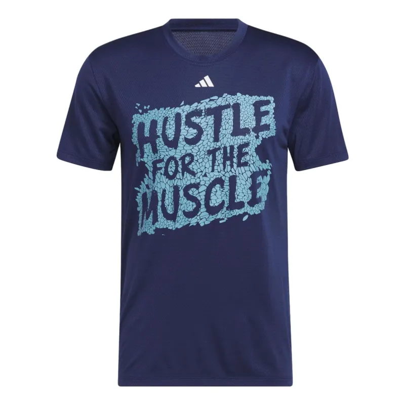 adidas Hustle for the Muscle AEROREADY Short Sleeve Graphic Training Tee 'Dark Blue' H44746 sold by KicksCrew