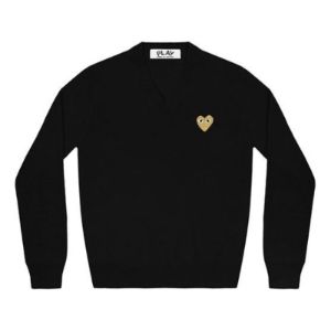 (WMNS) COMME des GARCONS PLAY V-Neck Pullover Gold Emblem 'Black' AZ-N047-051-1 sold by KicksCrew