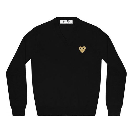 (WMNS) COMME des GARCONS PLAY V-Neck Pullover Gold Emblem 'Black' AZ-N047-051-1 sold by KicksCrew